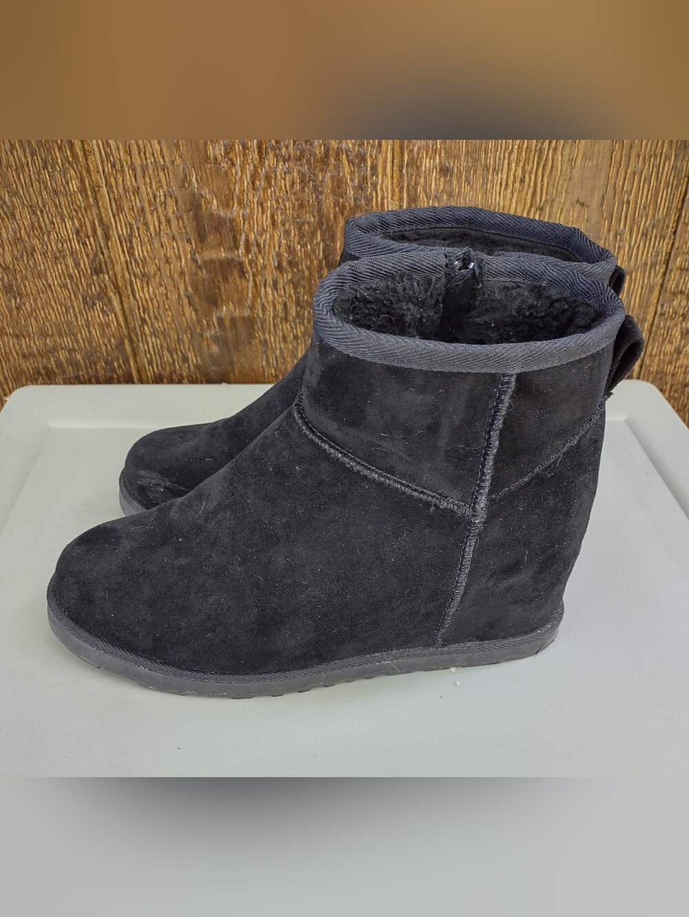 Dunes Karma Black Suede Hidden Wedge Boots Size 9